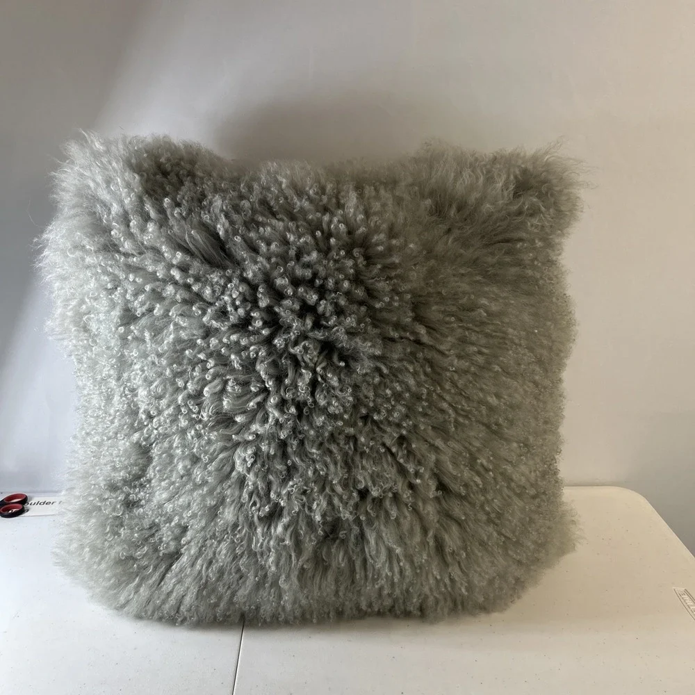 West Elm 24x24 Lamb Fur Pillow Cover w Down Insert‎ Gray